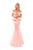 Pearl Embellished Off-Shoulder Evening Dress 50293 In Pink