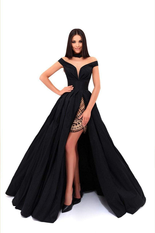 Tarik Ediz - 50294 Off-Shoulder Taffeta Ballgown In Black