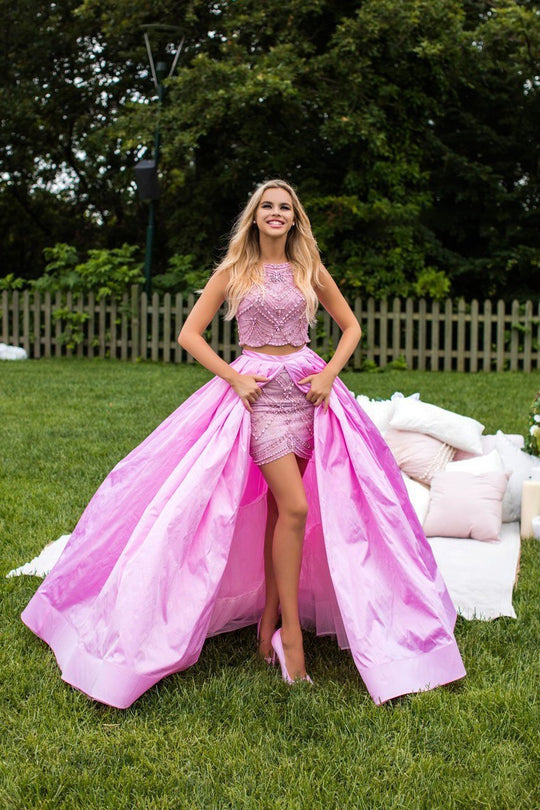 Tarik Ediz - 50299 Two Piece Sheath Dress With Overskirt In Pink