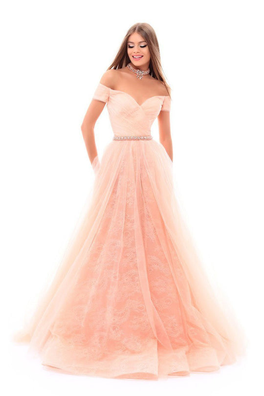 Tarik Ediz - 50301 Ruched Off Shoulder A-line Dress In Orange