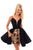 Tarik Ediz - 50304 Deep V-neck Cocktail Dress with Overskirt In Black