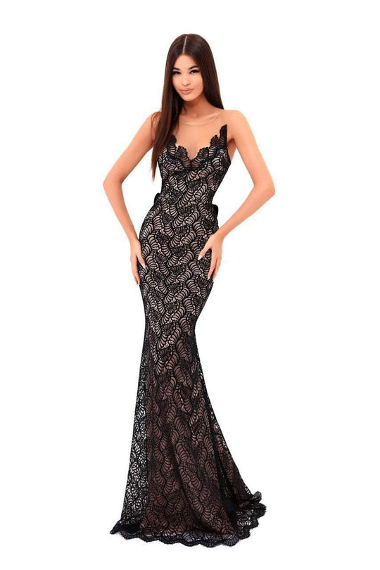 Tarik Ediz - 50315 Sleeveless Embellished Lace Fitted Gown In Black
