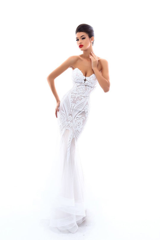 Tarik Ediz Sexy Strapless Embellished Trumpet Gown 50323 - 1 pc Ivory In Size 10 Available In Ivory