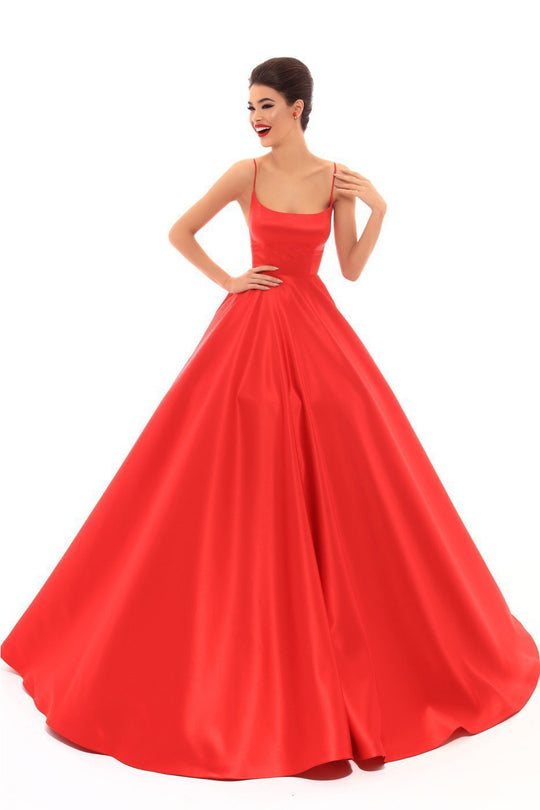 Tarik Ediz - 50403 Strappy Back Sleeveless Satin Ballgown In Red