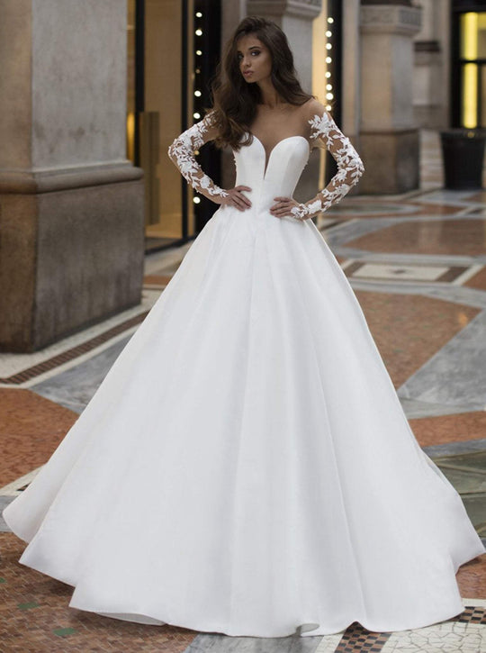 Tarik Ediz - 50408 Floral Lace Deep Sweetheart Ballgown In White