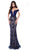Tarik Ediz - 50426 Floral Lace Deep Off-Shoulder Gown With Overskirt In Blue