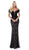 Tarik Ediz - 50429 Plunging Off-Shoulder Lace Sheath Dress With Train In Black