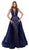 Tarik Ediz - 50430 Embellished Deep V-neck Lace Dress With Overskirt In Blue