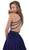 Tarik Ediz - 50430 Embellished Deep V-neck Lace Dress With Overskirt In Blue
