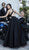Tarik Ediz - 50434 Deep V-neck Lace Sheath Dress With Overskirt In Black