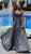 Tarik Ediz - 50436 Embellished Deep V-neck A-line Dress In Gray