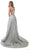 Tarik Ediz - 50438 Embellished Deep Vneck Trumpet Dress With Overskirt In Gray