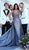Tarik Ediz - 50438 Embellished Deep Vneck Trumpet Dress With Overskirt In Gray