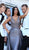 Tarik Ediz - 50438 Embellished Deep Vneck Trumpet Dress With Overskirt In Gray