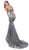 Tarik Ediz - 50445 Embellished Halter Mermaid Dress With Train In Gray