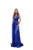 Tarik Ediz - 50446 Sequined Deep V-neck A-line Dress With Train In Blue