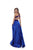 Tarik Ediz - 50446 Sequined Deep V-neck A-line Dress With Train In Blue