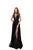 Tarik Ediz - 50446 Sequined Deep V-neck A-line Dress With Train In Black