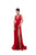 Tarik Ediz - 50449 Plunging V-Neck Pleated Gown with Slit In Red