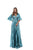 Tarik Ediz - 50450 Ruched Plunging V-Neck A-Line Gown In Blue