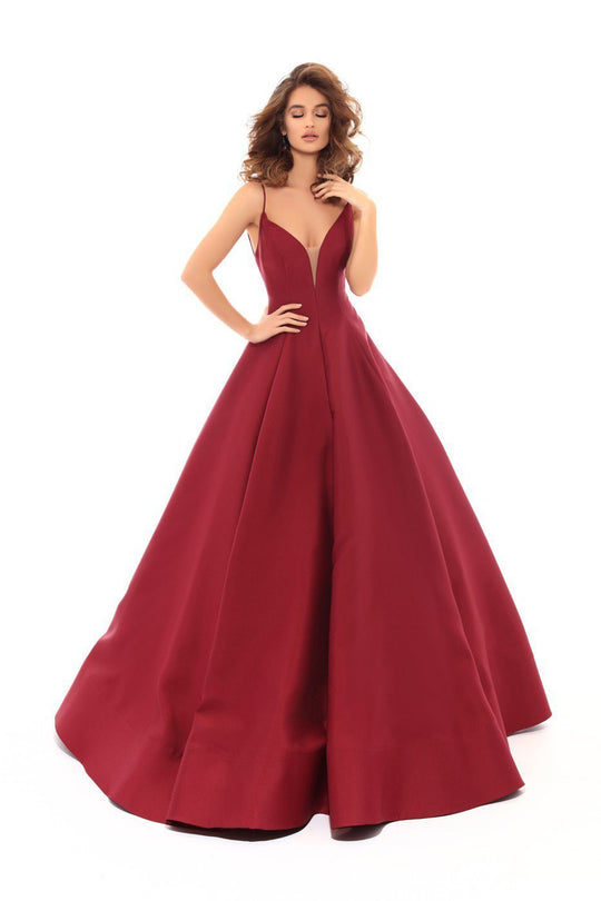 Tarik Ediz - 50456 Plunging V-Neck Strappy Open Back Ballgown In Red
