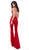 Tarik Ediz - 50482 Plunging V-Neck Open Back Jumpsuit In Red