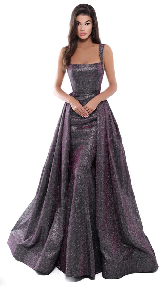 Tarik Ediz - 50543 Square Neck Mermaid Dress With Overskirt In Purple