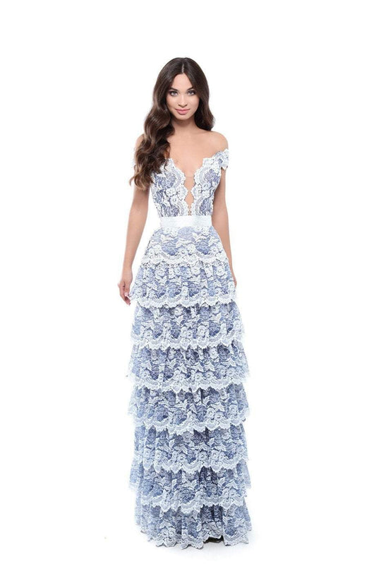 Tarik Ediz - 50544 Allover Lace Multi-Layered Skirt Long Formal Dress In Purple