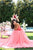 Tarik Ediz - 50555 Rose Embroidered Strapless Pleated Ballgown In Pink