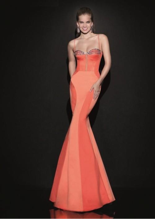 Tarik Ediz - Sculpted Seamed Gown 92488 in Orange