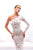 Tarik Ediz - 93403 Single Long Sleeve Floral Embroidered Sheath Dress In White