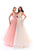Tarik Ediz - 93420 Trailing Jeweled Floral Applique Tulle Ballgown In Pink and White
