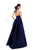 Tarik Ediz - 93421 Beaded Halter Neck Satin Ballgown Dress In Blue