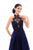 Tarik Ediz - 93421 Beaded Halter Neck Satin Ballgown Dress In Blue