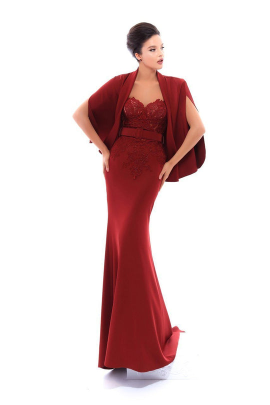 Tarik Ediz - 93422 Sleeveless Illusion Jewel Appliqued Mermaid Gown In Red