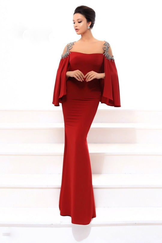 Tarik Ediz - 93424 Crystal Embroidered Sheath Dress In Red