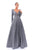 Tarik Ediz - 93433 Long Sleeve Deep V-neck Ballgown In Gray