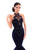 Tarik Ediz - 93452 Beaded Halter Crepe Trumpet Dress In Blue