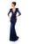 Tarik Ediz - 93463 Sequined Deep V-neck Sheath Dress In Blue