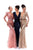 Tarik Ediz - 93463 Sequined Deep V-neck Sheath Dress In Pink and Gold