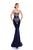 Tarik Ediz - 93474 Metallic Beaded Crepe Mermaid Gown In Blue