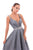 Tarik Ediz - 93479 Crystal Embellished Plunging Glitter Ballgown In Silver and Gray