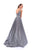Tarik Ediz - 93479 Crystal Embellished Plunging Glitter Ballgown In Silver and Gray