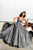 Tarik Ediz - 93479 Crystal Embellished Plunging Glitter Ballgown In Silver and Gray