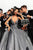 Tarik Ediz - 93479 Crystal Embellished Plunging Glitter Ballgown In Silver and Gray