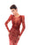 Tarik Ediz - 93496 Beaded Jersey Tulle Sheath Dress In Red