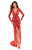 Tarik Ediz - 93609 Long Sleeve Lace Fitted Gown with Center Slit In Red