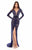 Tarik Ediz Long Sleeve Illusion Lace Fitted Gown 93609 - 1 pc Navy In Size 10 Available In Blue