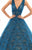 Tarik Ediz - 93617 Allover Divine Lace V Neck Sleeveless Ballgown In Blue and Green