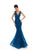 Tarik Ediz - 93620 Sleeveless V Neck Lace Mermaid Gown In Blue and Green